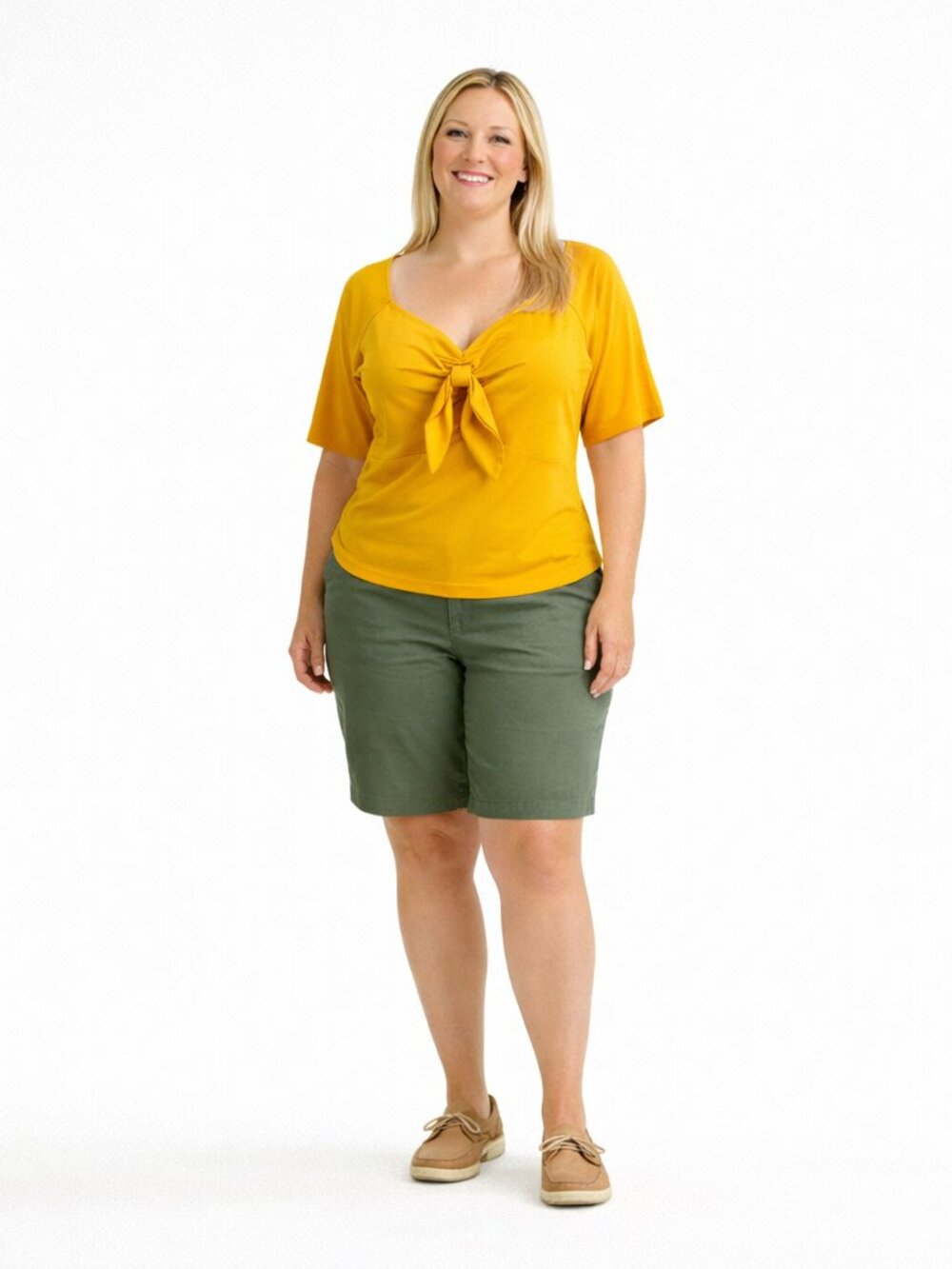2/$30 Voodoo Vixen Mustard Yellow Tie-Front Top XXL Short Sleeve Nylon Blend